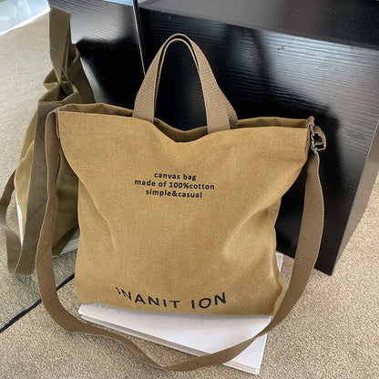 Japanese Canvas Men's and Women's Simple Cross-body Bag Wash Canvas Thick Handbag Large Capacity Arts Students Package Satchel