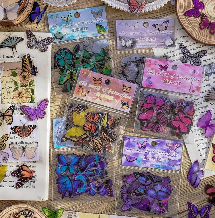 Journamm 40pcs/pack Butterfly Series Stickers Art Collage Junk Journal DIY Scrapbooking PET Waterproof Craft Aesthetics Stickers