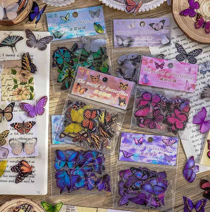 Journamm 40pcs/pack Butterfly Series Stickers Art Collage Junk Journal DIY Scrapbooking PET Waterproof Craft Aesthetics Stickers
