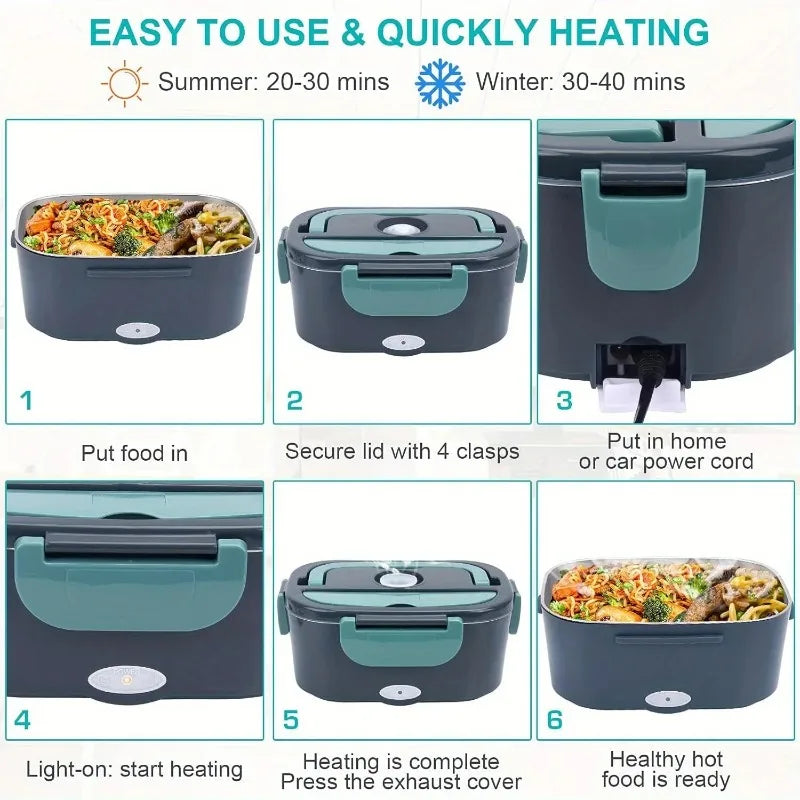 Portable Electric Food Warmer Lunch Box 1.5L 60W - Leak Proof Food Heater for Car, Home, Office & Travel