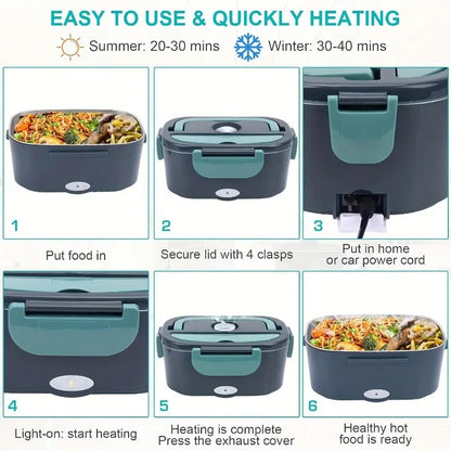 Portable Electric Food Warmer Lunch Box 1.5L 60W - Leak Proof Food Heater for Car, Home, Office & Travel