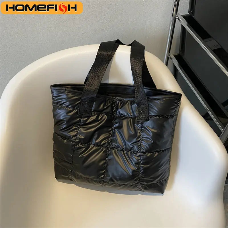 HOMEFISH Ladies Tote Handbags Large Capacity Cotton Padded Shopping Bag Rhombus Portable Handbag Quilted Solid