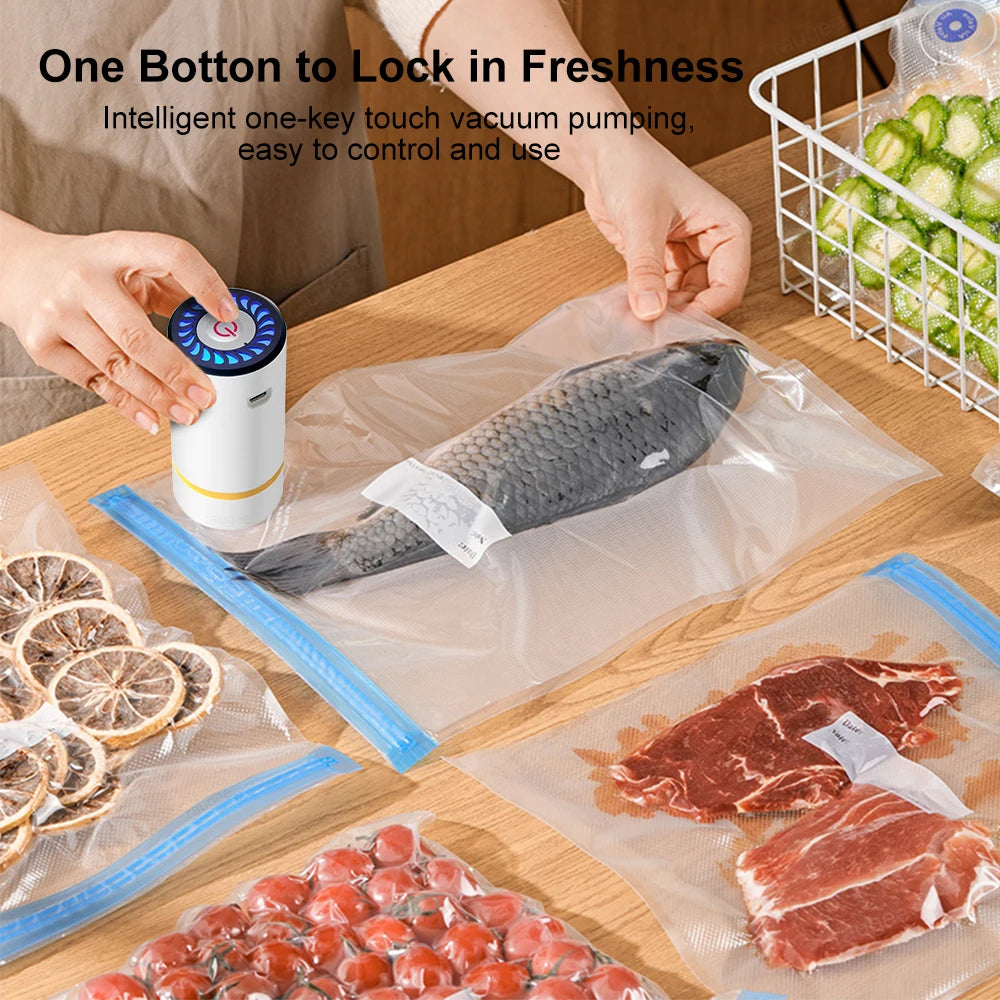 Vacuum Sealer Pump Electric Air Pump Rechargeable Automatic Sealing Machine with Reusable Vacuum Sealer Bags Food Packaging Bag
