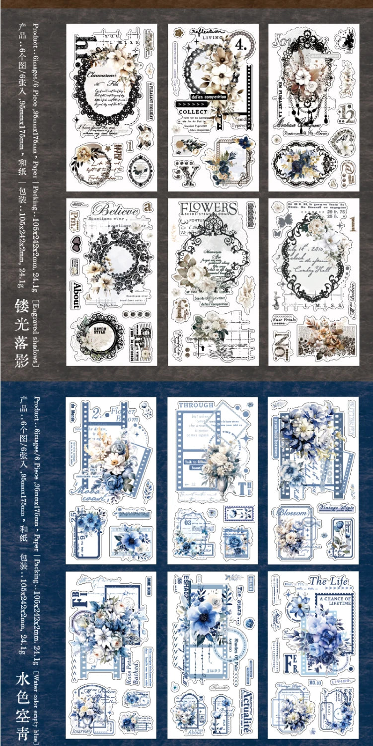 Journal GO 6pcs Flower Shadow Decorative Sticker Fresh Plant Flowers Collage Scrapbooking Label Diy Diary Journal Planner Label