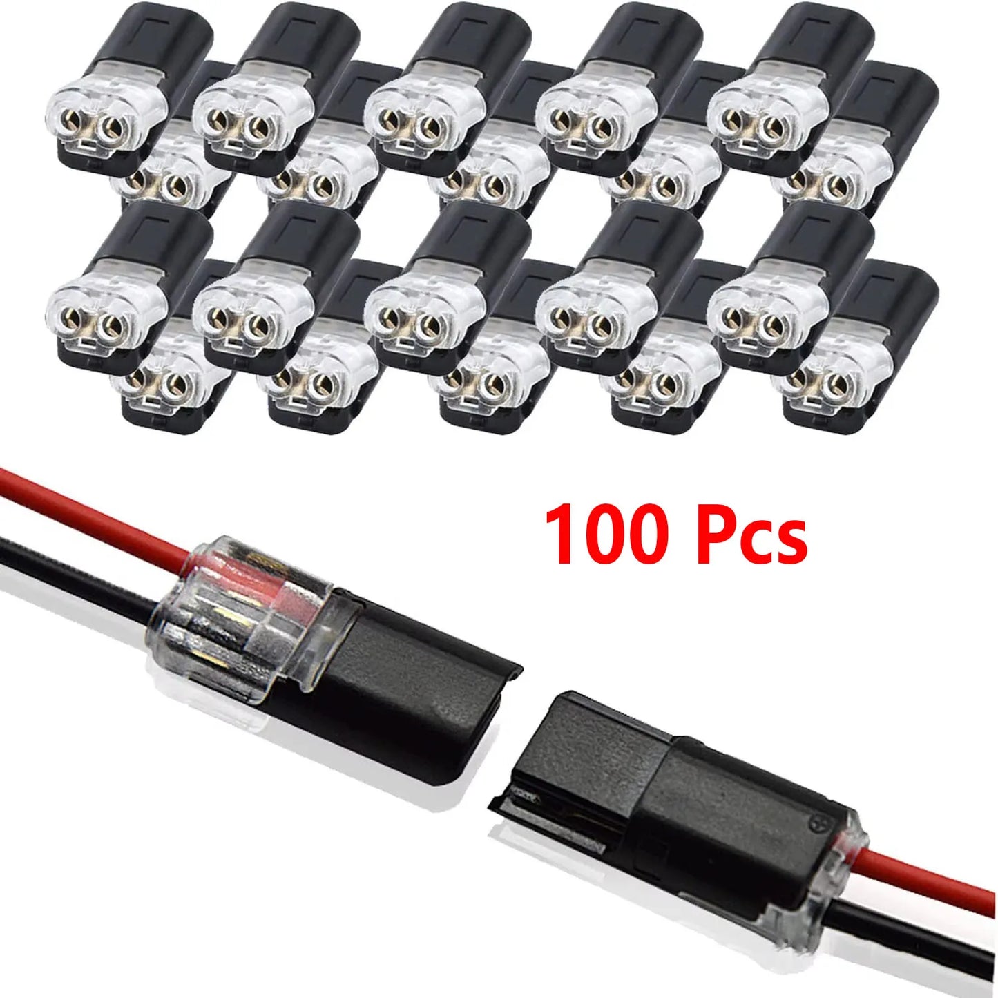 20/30/50/100 Pieces of Locking Plug-In Dual-Wire Led Connectors, 2-Pin 2-Way Universal Compact Cable Connectors