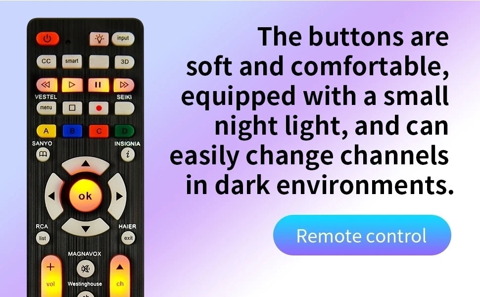 Universal RC-G008 Replcement Remote Control for  All models and brands TV with Light in the night
