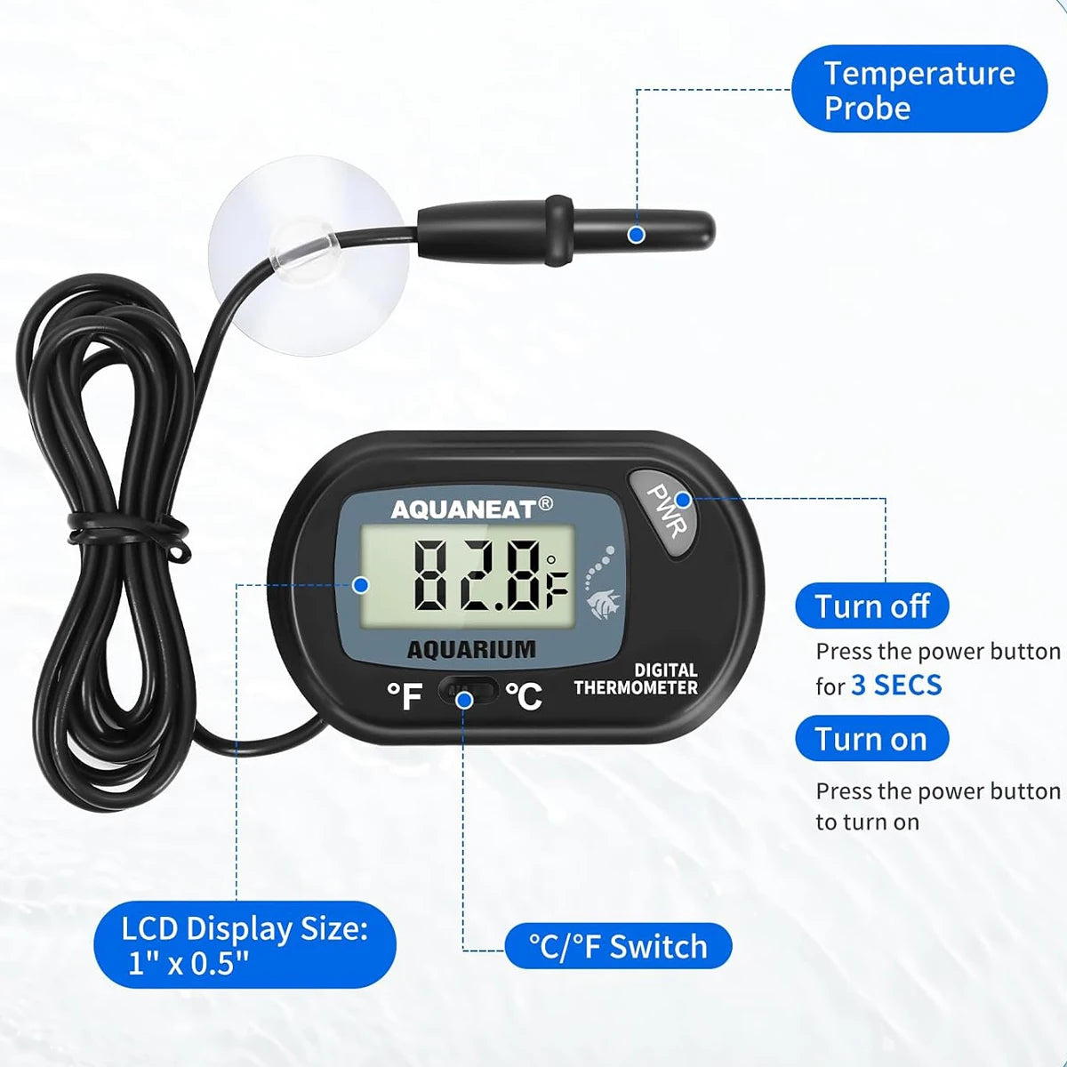 Digital Aquarium Thermometer With Suction Cup Accessories for 200 Liter Fish Tanks Pool Glass Heat Meter the 10-liter Terrarium