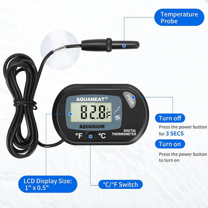 Digital Aquarium Thermometer With Suction Cup Accessories for 200 Liter Fish Tanks Pool Glass Heat Meter the 10-liter Terrarium