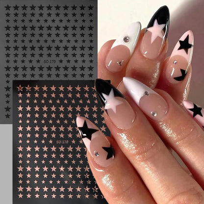 3D Black Pink Stars Stickers for Nails Golden Silvery Stars Adhesive Nail Decals Autumn Winter Festival DIY Nail Art Accessories
