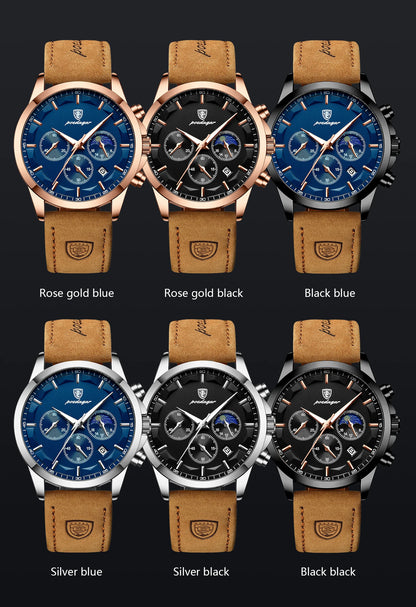 POEDAGAR Original Military Men Clock Waterproof Luminous Leather Quartz Man Watch Chronograph Date Luxury Business Men's Watches