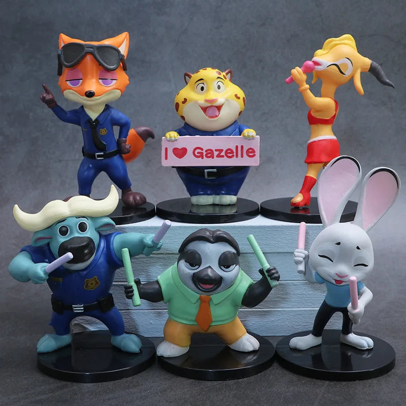 6pcs/set Zootopia Zootropolis Concert Judy Hopps Nick Wilde Cartoon Movie Action Figure Toys Collection Model Cute Doll Gift