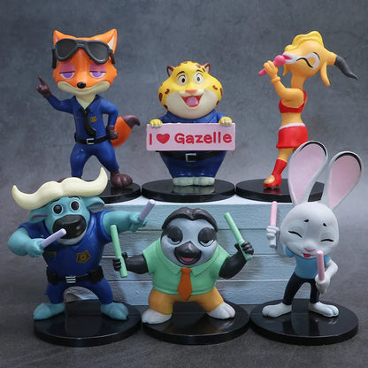 6pcs/set Zootopia Zootropolis Concert Judy Hopps Nick Wilde Cartoon Movie Action Figure Toys Collection Model Cute Doll Gift