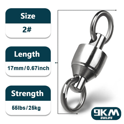 9KM 10pack Ball Bearing Swivel Heavy Duty Trolling Swivel Stainless Steel Fishing Connector for Slow Pitch Jigging