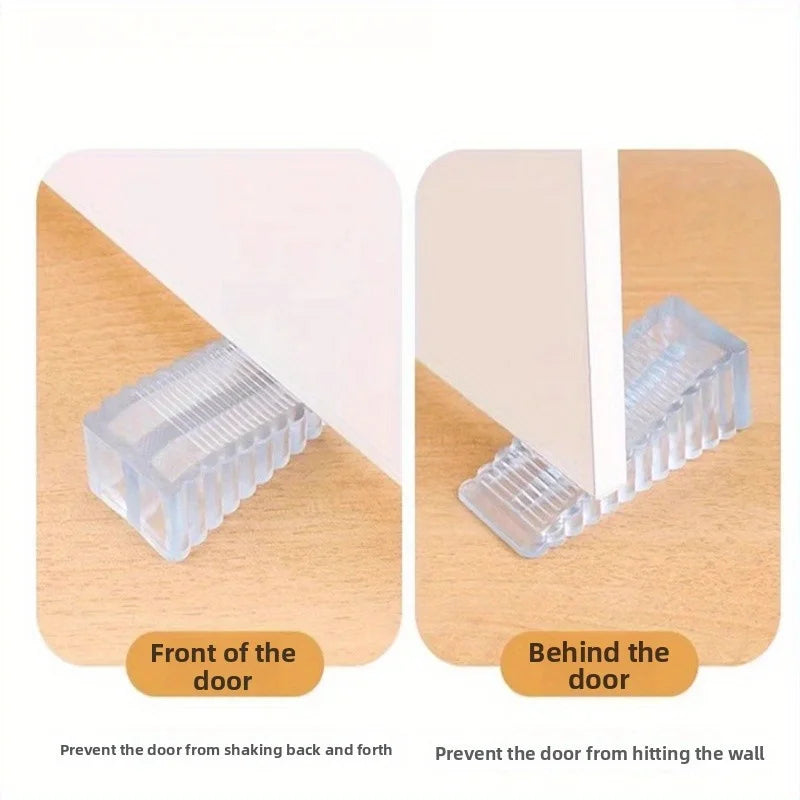 2pcs Transparent Rubber Door Suction Non-Slip Wedge-Shaped Hardware Anti-Collision Door Stopper/Door Top