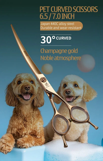 Fenice Professional 6.25/6.75 Inch Pet Curved Grooming Scissors serrated blade with saw Pet Scissors Shears for Dogs Cats JP440C