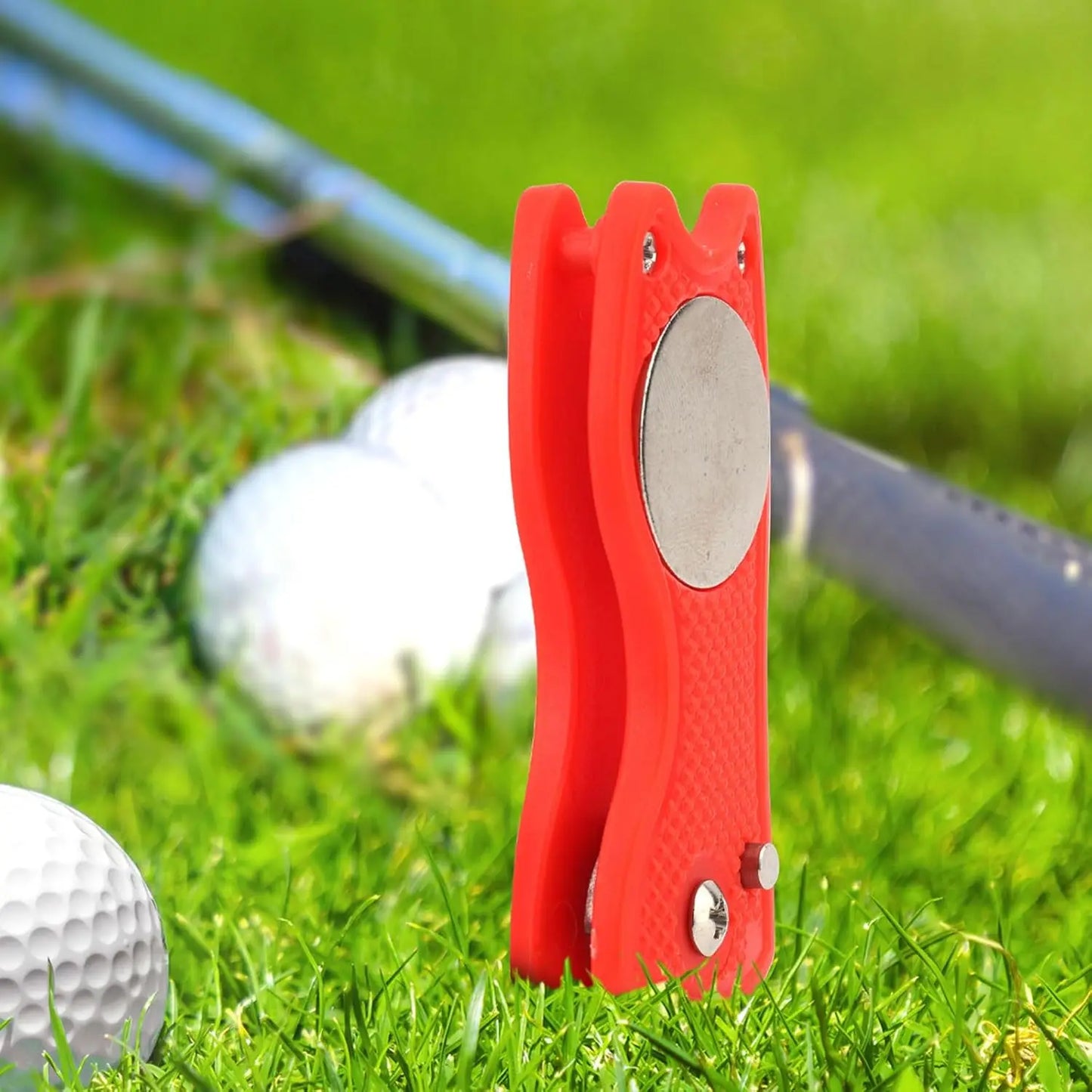 Golf Divot Repair Tool Foldable Metal Golf Green Divot Tool with Magnetic Ball Marker
