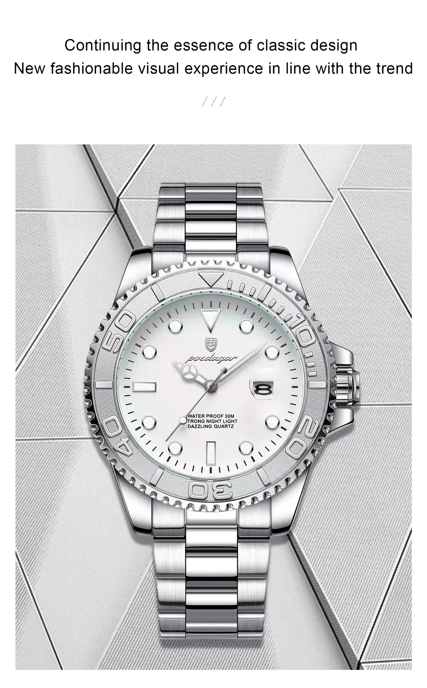 POEDAGAR Casual Fashion Man Wristwatch Waterproof Luminous Date Exquisite Men Watch Stainless Steel Classic Men's Quartz Watches