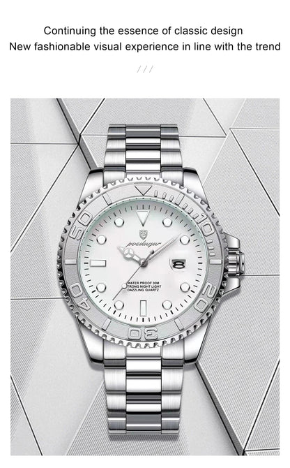 POEDAGAR Casual Fashion Man Wristwatch Waterproof Luminous Date Exquisite Men Watch Stainless Steel Classic Men's Quartz Watches