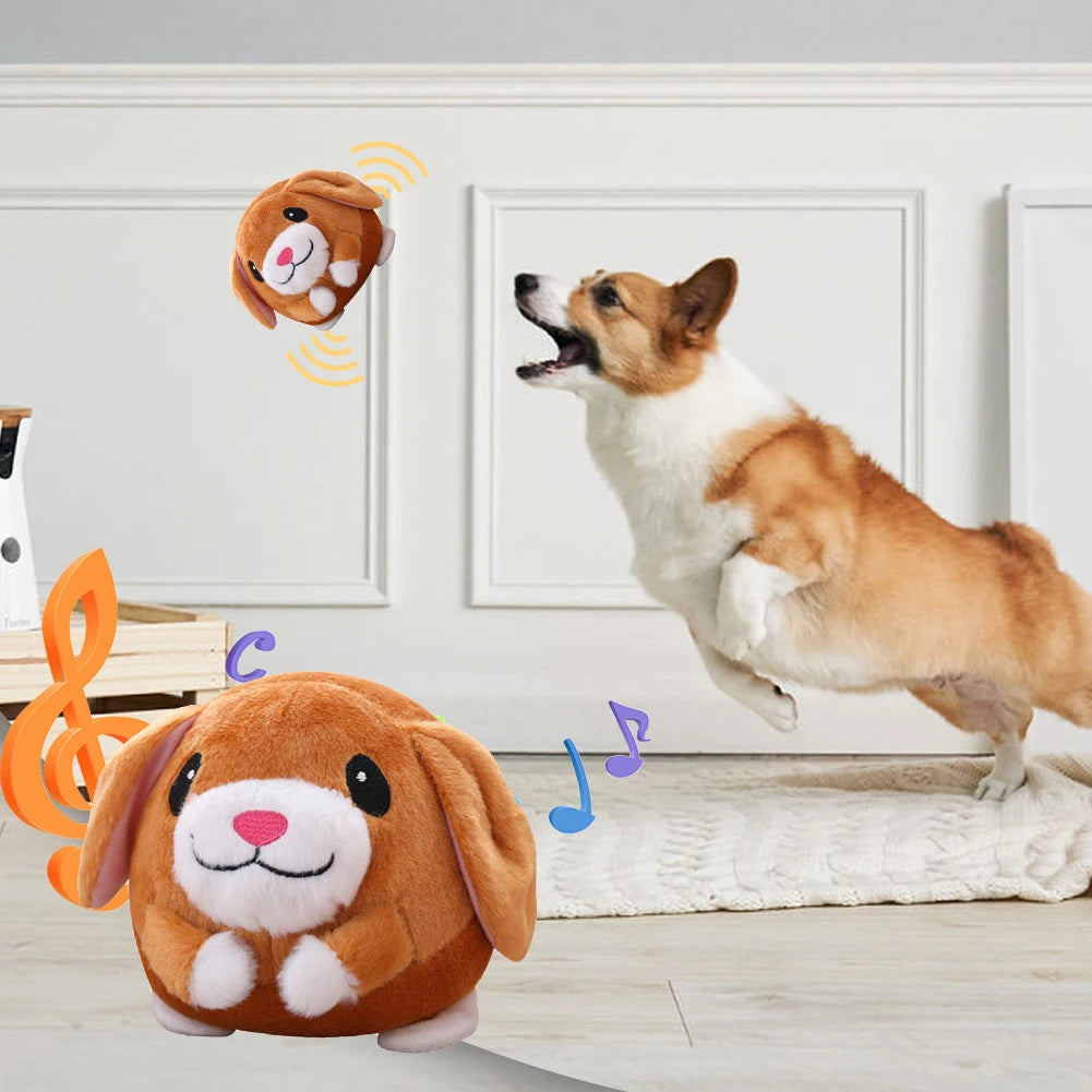 Plush Automatic Bouncing Toys Bite Resistant Funny Interactive Squeaky Toys Talking Self-Moving for Small Medium Dogs