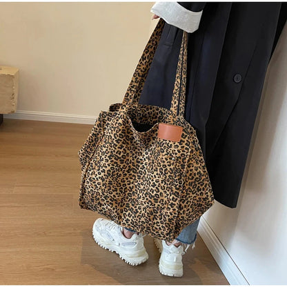 Vintage Leopard Print Women's Handbag Fashion Large Capacity Leopard Print Canvas Bag Underarm Bag Large Shopping Bag Women' Bag