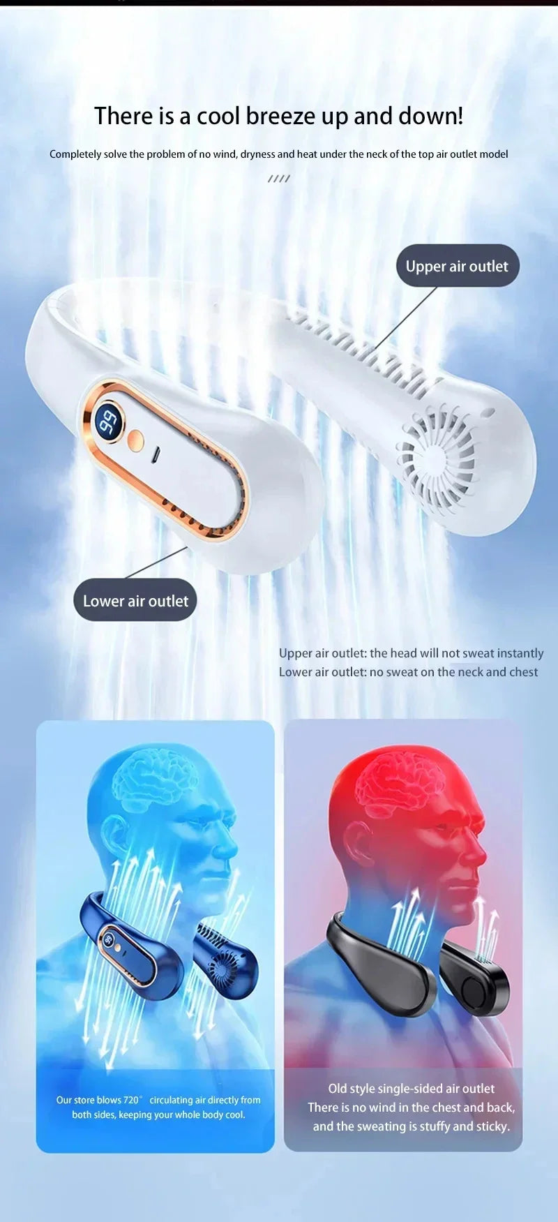 Lenovo Hanging Neck Fan USB Portable Small Bladeless Lazy Person Hanging Neck Charging Silent Cooling Air Conditioning Outdoor