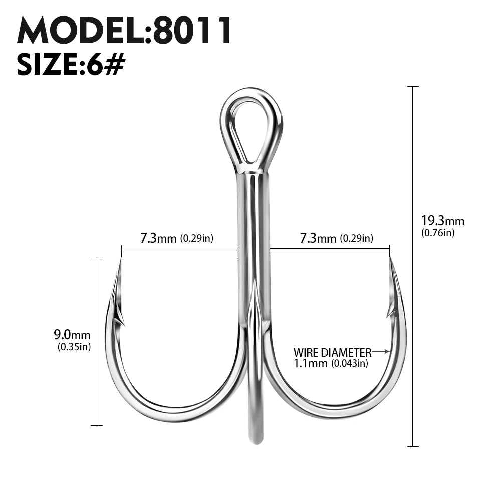 20pcs High Carbon Treble Hooks - Super Sharp, Solid Size 1#-14# Triple Barbed Steel Fishing Lure - Jigging Fishing Hook