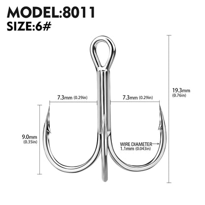 20pcs High Carbon Treble Hooks - Super Sharp, Solid Size 1#-14# Triple Barbed Steel Fishing Lure - Jigging Fishing Hook