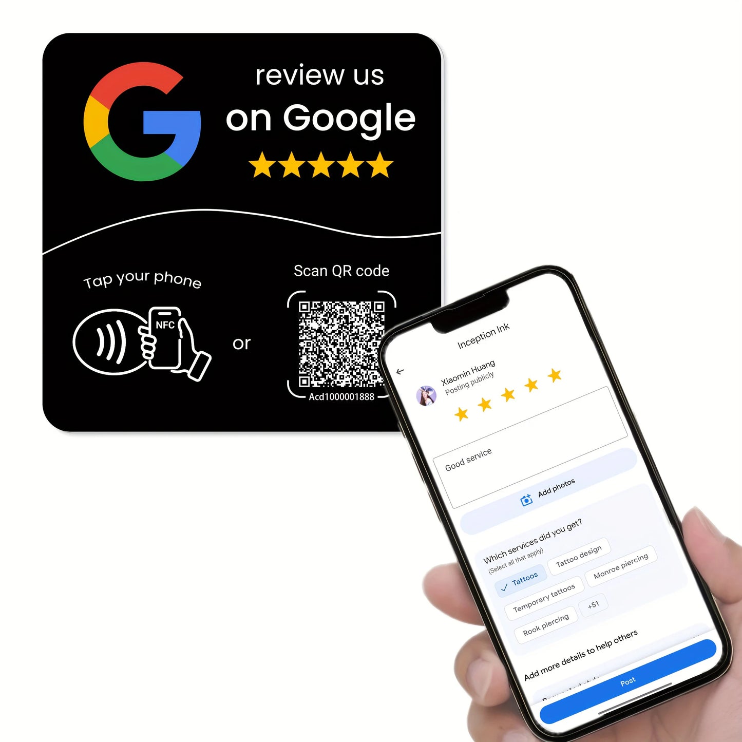 HACHANLUN programmable NFC 215 square for Google Review Card NFC Station Table 13.56Mhz QR code editable Standing Card