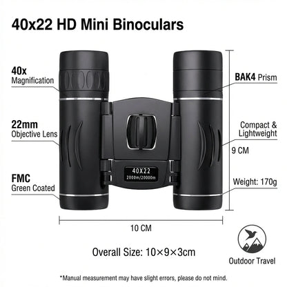 40x22 HD Binoculars with BAK4 FMC: 2000M Long Range Folding Mini Telescope, Ideal for Hunting, Sports, Camping & Travel