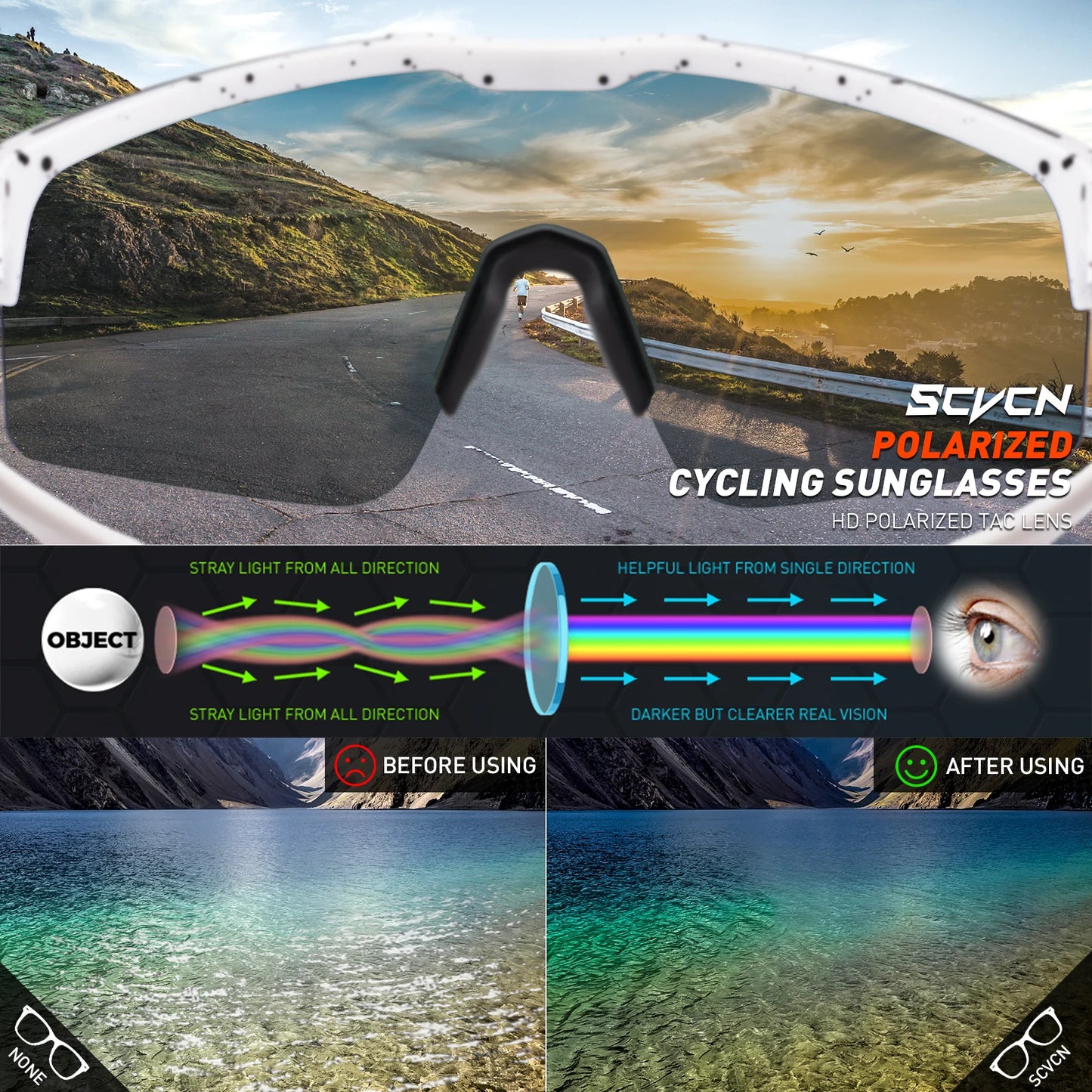 SCVCN Polarized Cycling Sunglasses Outdoor Sports Bicycle Sunglasses Men Women MTB Cycling Glasses Road Bike Glasses