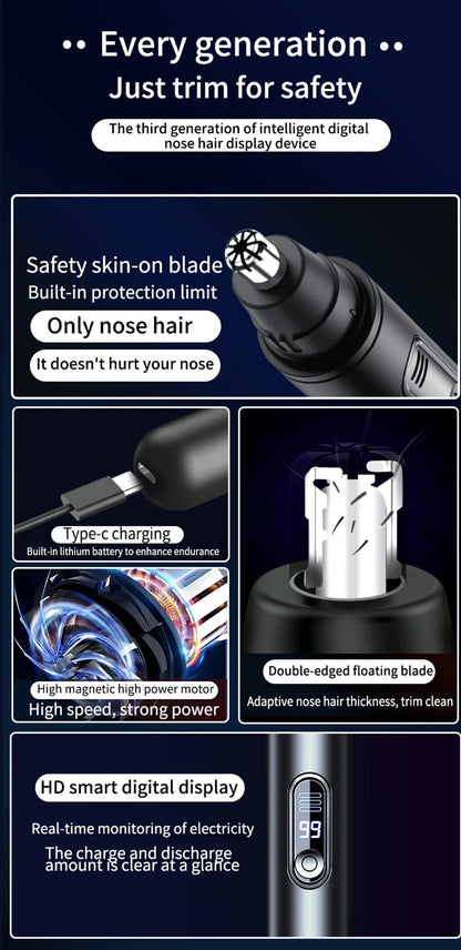 Nose Hair Trimmer Mini Portable Electric Nose Hair Clipper Rechargeable Automatic Shaving Nose Eyebrow Ear Painless Hair Remover