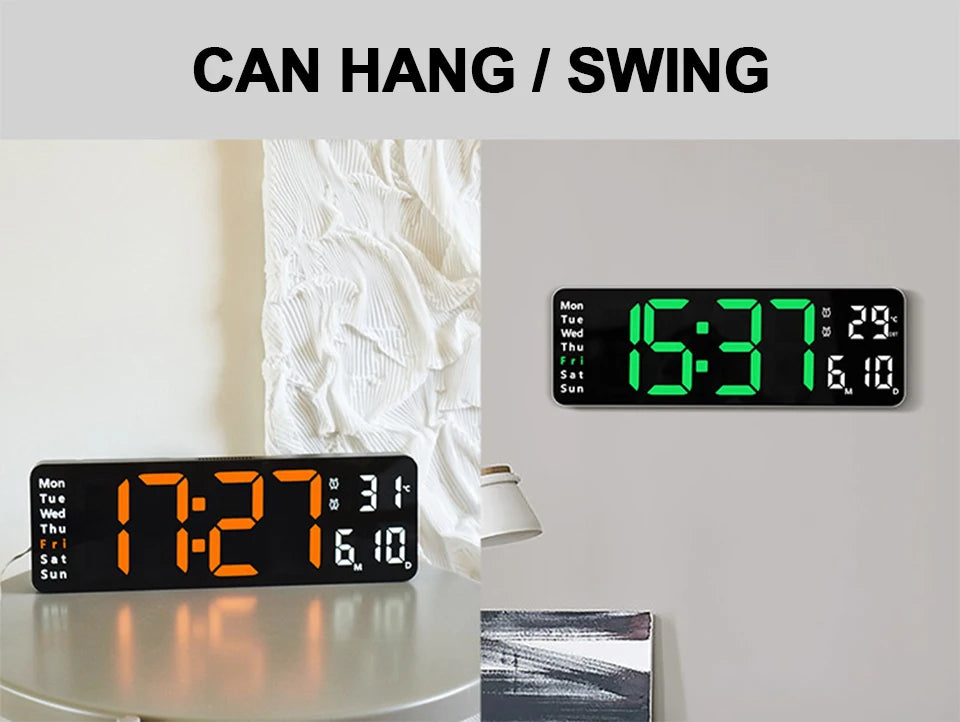 Large Digital Wall Clock Remote Control Temp Date Week Display Power Off Memory Table Clock Wall-mounted Dual Alarms LED Clocks