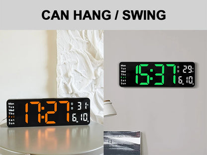 Large Digital Wall Clock Remote Control Temp Date Week Display Power Off Memory Table Clock Wall-mounted Dual Alarms LED Clocks