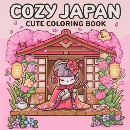 Cozy Japan: Cute Coloring Book for Adults and Teens with Charming Characters and Delightful Japanese Scenes for Relaxation