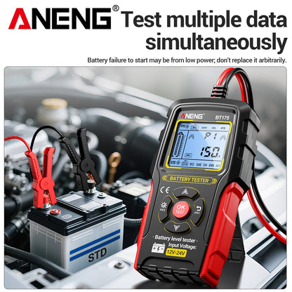 12V 24V Car Battery Tester Digital Automotive Load Tester 50-1999 CCA Battery Analyzer ANENG BT175 With Insulated Alligator Clip