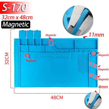 Soldering Station Mat Silicone Work Mat Heat Resistant 932°F Anti-Static Magnetic Mat for Electronic Phone Laptop Watch Repair