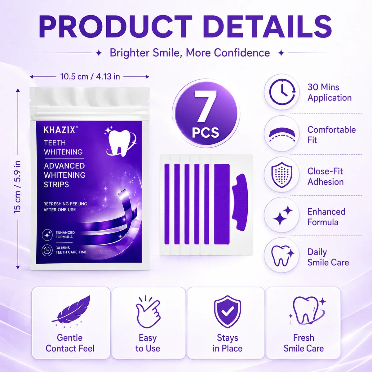 7PCS Teeth Whitening Strips for Whiter-Looking Smile, Flexible Tooth Strips Easy to Apply for Daily Cosmetic Care