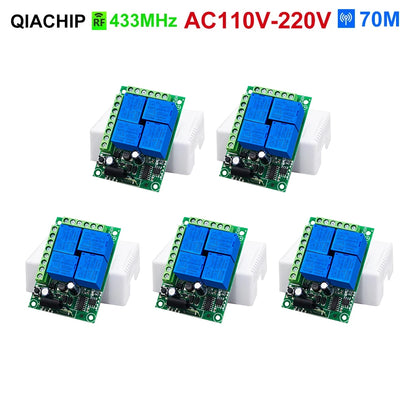 433Mhz Universal Wireless Remote Control AC110V 220V  Relay 4CH Module Receiver 4B Transmitter For Garage Door Gate Motor Light