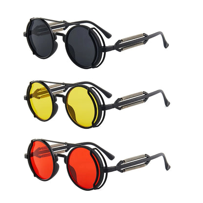 3 Pcs/Set Classic Gothic Steampunk Sunglasses Luxury Brand Designer High Quality Men and Women Retro Round Pc Frame Sunglasses