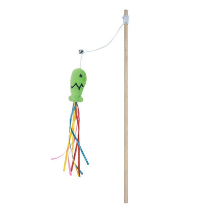 Fashion Cat Wand Toy Natural WoodenTeaser Wand for Cat Interactive Elastic String Cat Stick Pole Toy for Indoor