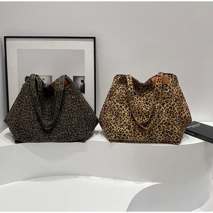 Vintage Leopard Print Women's Handbag Fashion Large Capacity Leopard Print Canvas Bag Underarm Bag Large Shopping Bag Women' Bag