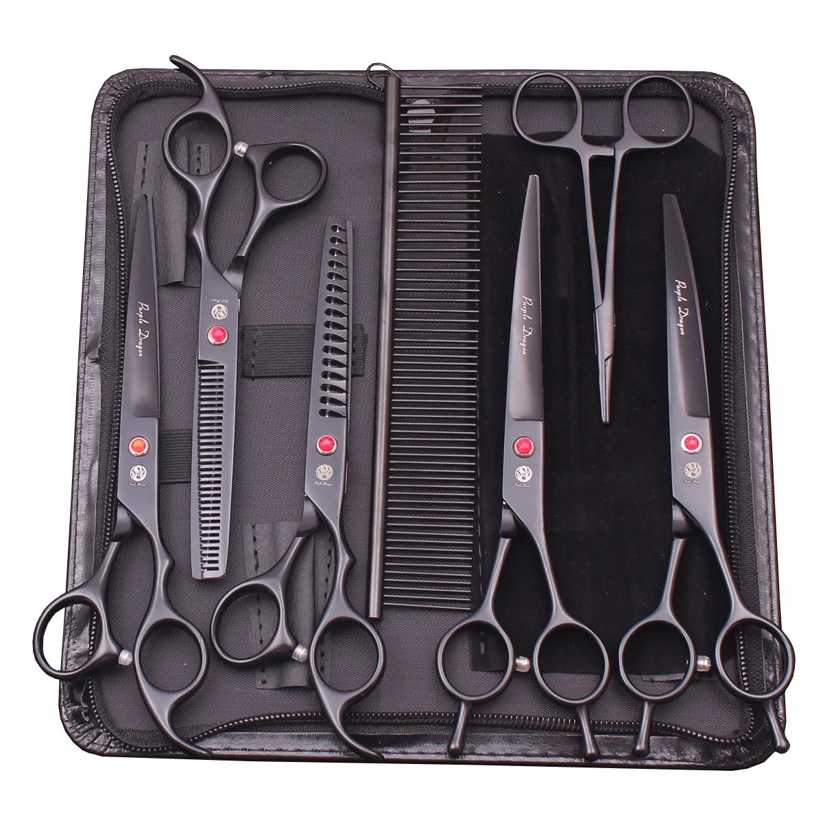 Purple Dragon Dog Grooming Scissors Kit 7" 6.5" Stainless Pet Curved Scissors Thinning Scissors Straight Shears Chunker Z3002