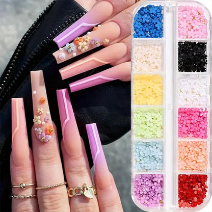 12Grids Mixed Mini Christmas Gems Nail Charms 2mm Luxury Crystal Nail Glitter Rhinestone Red/Green Flatback Christmas Nail Parts