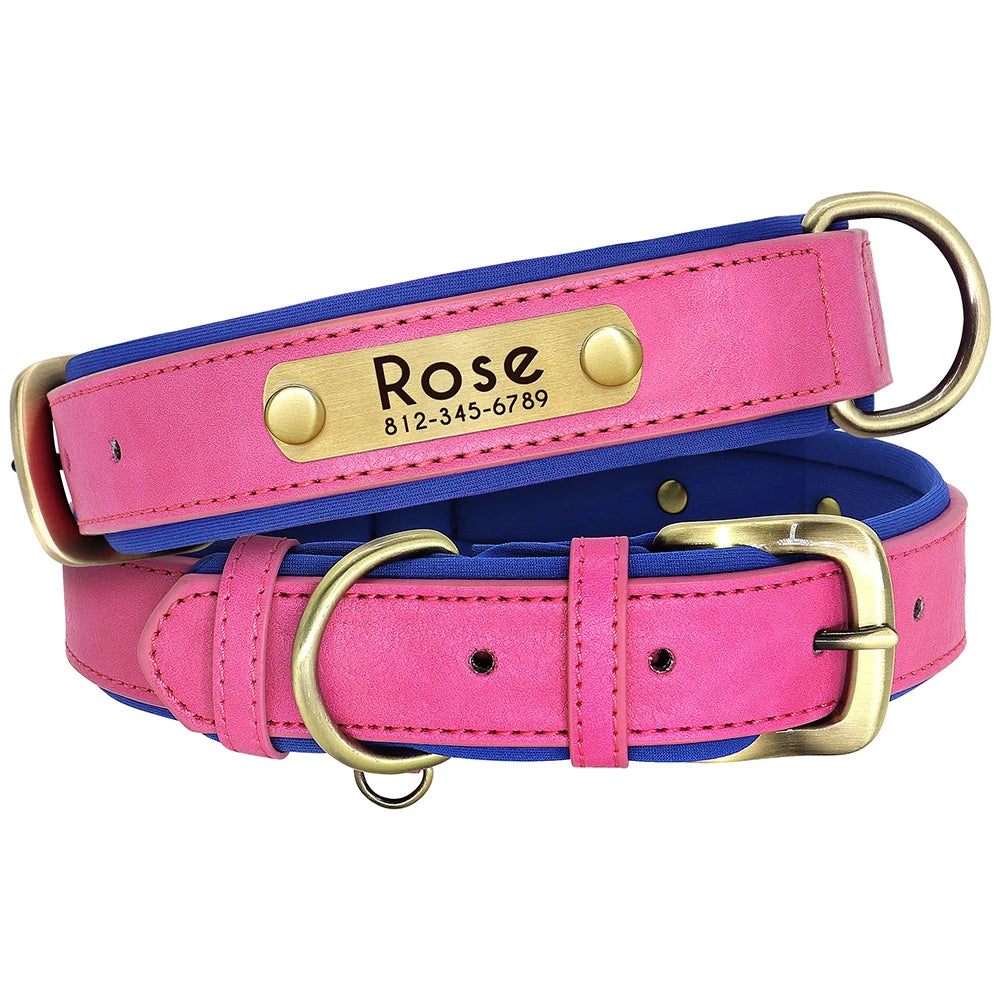 Personalized Leather Padded Dog Collar Customized ID Nameplate Pet Collars For Small Medium Dogs Durable Necklaces Accessories