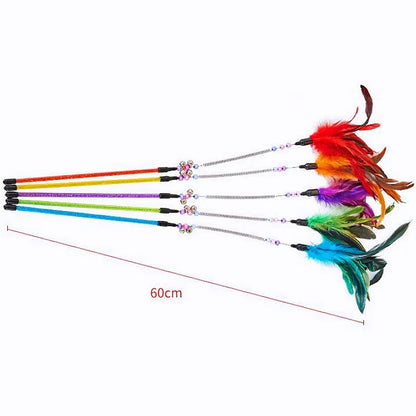 Cat Toy Feather Cats Sticks Teaser Cat Toys Interactive Spring Handle Kitten Toys with Bell Training Cats Stick Toy Pet Supplies