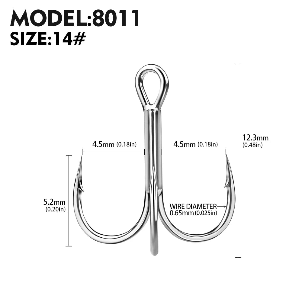 20pcs High Carbon Treble Hooks - Super Sharp, Solid Size 1#-14# Triple Barbed Steel Fishing Lure - Jigging Fishing Hook