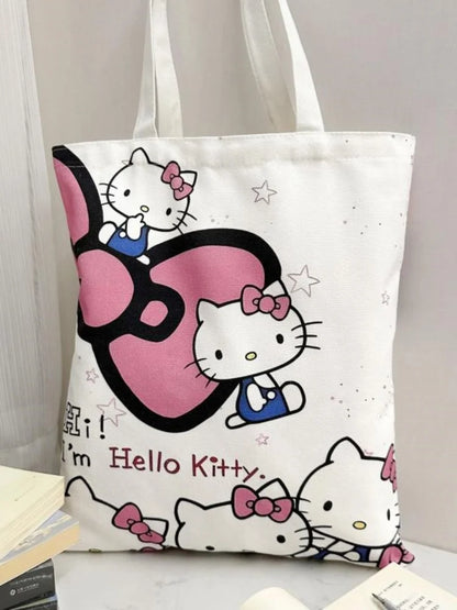 Large capacity Japanese cartoon Sanrio handbag Hello Kitty canvas bag casual commuting bag fashionable shoulder bag for girls