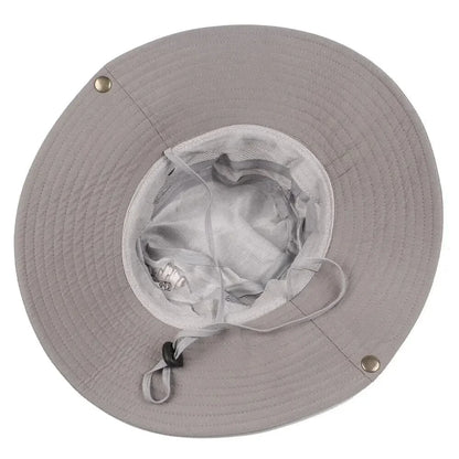 Summer Men's Wide Brim Bucket Hat UV Protection Panama Style Mesh Fisherman Beach Sun Hat for Outdoor Hunting Hiking