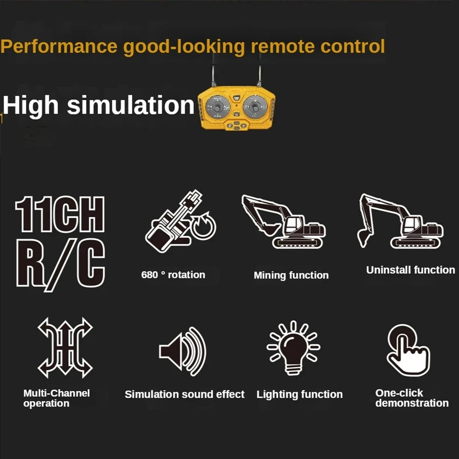 4WD Remote Control Excavator Toy Radio Controlled RC Dump Truck Vehicle Crawler Bulldozer Construction Buggy Light and Sound Car