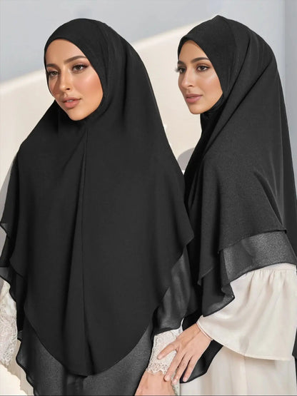 1pc Ready to Wear Instant Hijabs Double layered Chiffon Solid Headscarf Foulard Femme Musulman Shawl Wrap Bandana